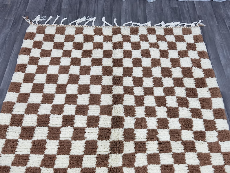 Brown Checkered Area Rug - White and Brown Rug - Checkered Custom Rug ...