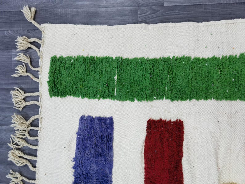 White home Area Rug - Beniourain White And Green Handmade Rug - Amazing Berber Moroccan Rug - Abstract Rug - Soft Wool Rug - Tapis Marocain image 6