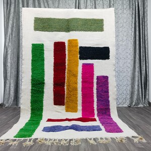 White home Area Rug - Beniourain White And Green Handmade Rug - Amazing Berber Moroccan Rug - Abstract Rug - Soft Wool Rug - Tapis Marocain image 1