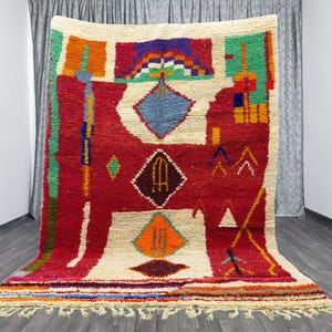 AMAZING MOROCCAN Handmade Rug- Morrocan Rug Orange-Authentic Berber Rug-Bohemian Style Rug For Living Room- Soft Wool Rug -Green And Red rug
