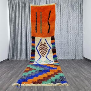 Orange Rugs For Living Room - Gorgeous Beni Ourain Orange Rug -Handmade Green Rug-Soft Area Rug -Moroccan Made Rug- Gift for moom - 9x12 Rug