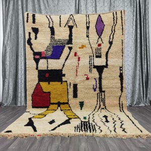 Gorgeous Moroccan Rug - White and Yellow rug - Morrocan Area Wool Rugs - Handmade Beni Ourain Rug -Berber Rug For Room-Gift Rug For Home