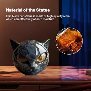 Black Cat Resin Statue: Gothic Witchy Home Decor with Purple Eyes