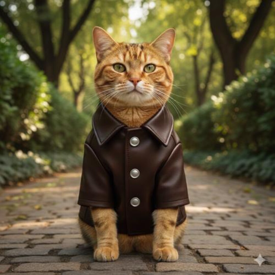 Brown Genuine Leather Cat Jacket | Button Front Weatherproof Dog Coat ...