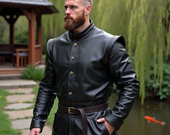 Handmade Viking Leather Jacket for Men | Medieval Style Coat with Adjustable Belt & Buckles | Perfect for LARP, Cosplay and Renaissance Wear