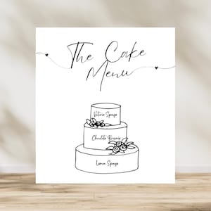 Personalisierbare Hochzeit Briefpapier Vorlage - Modernes Schwarz & Weiß Herz Design, minimalistische Kalligraphie Kuchen Menü Schild
