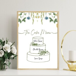 Personalisierte Hochzeit Briefpapier anpassbare digitale Vorlage Frühling Blumen-Kuchen-Menü Design Zeichen