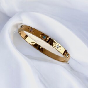 18K Gold Plated Evil Eye Bangle Timeless Protection jewellery , Free Gift Included,Danity evil eye protection ,Gold Evil eye,Protection gift