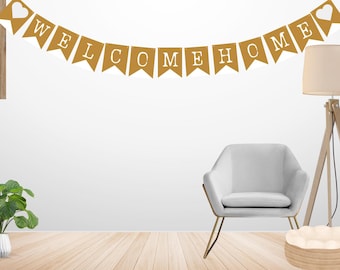 Welcome Home Bunting Banner | Rustic Homemade Red and White Heart | Digital print | Cut out