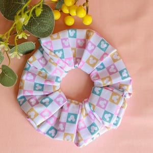 Magical Mouse Ear Checker Print Scrunchie Hairtie (Slate Blue)