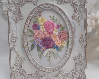 Embroidery -  hand embroidered flowers in frame decor