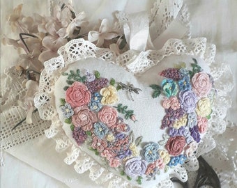 Embroidery - decorative hanging hand embroidered heart