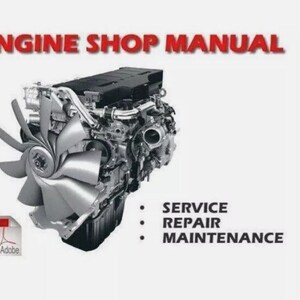 May include: Image of an engine with a large fan, with the text "ENGINE SHOP MANUAL" in red. Below the engine are the words "SERVICE, REPAIR, MAINTENANCE". A PDF icon is in the lower left corner.