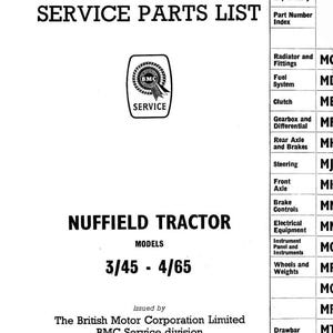 Nuffield 3/45 4/65 Tractor Parts Manual