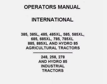 Case IH 385 to 885 incl XL 248 to 278 Diesel Tractors Operators Manual
