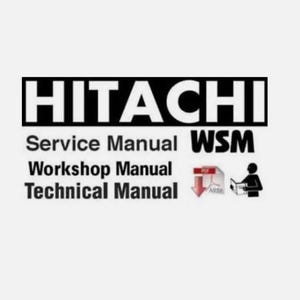 以下が含まれることがあります： 日立のサービスマニュアルの画像。「Service Manual」、「Workshop Manual」、「Technical Manual」の文字が含まれています。PDFアイコンと書類を読む人も表示されています。