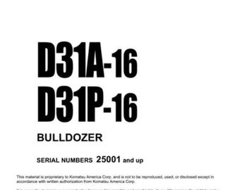 KOMATSU D31A-16 , D31P-16 S.N 25001-UP Werkstatt-Handbuch 551 SEITEN