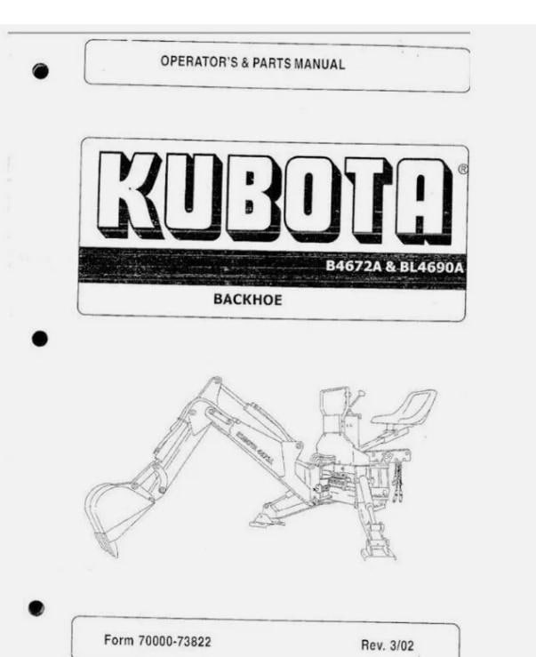 Kubota B4672A BL4690A Backhoe Workshop Manual - Etsy