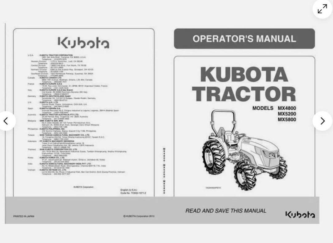 Kubota MX4800 MX5200 MX5800 Operators Maintenance Manual - Etsy