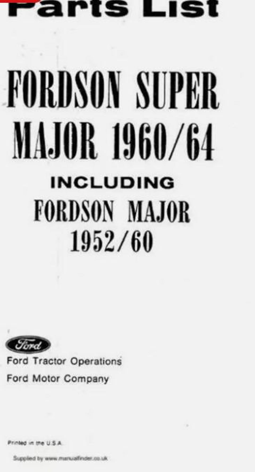 Fordson Major 1952/60 and Super Major 1960/64 Parts Manual - Etsy