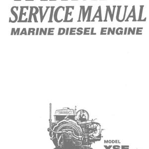 Puede incluir: Un manual de servicio Yanmar gris para motores diésel marinos. La portada presenta el logotipo de Yanmar y el texto "Service Manual" y "Marine Diesel Engine". Debajo, una ilustración detallada de un motor diésel marino de la serie YSE.