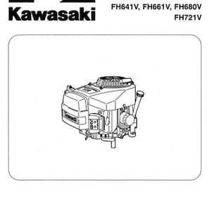 May include: A service manual for Kawasaki 4-stroke air-cooled V-twin gasoline engines. The cover features a black and white line drawing of an engine, the Kawasaki logo, and engine model numbers. The text "Service Manual" is also displayed.