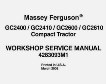 Werkplaatsservicehandleiding voor Massey Ferguson GC2400, GC2410, GC2600, GC2610