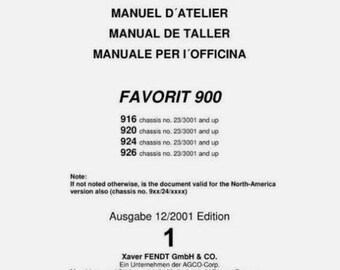 Fendt Favorit 916 920 924 926 Dealers Workshop Manual