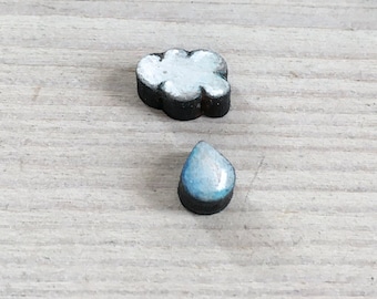 Cloud and Raindrop Titanium Earrings - Weather Gifts - Rain Jewelry - Hand Painted Hypoallergenic Mismatched Earrings Studs - Weathergirl