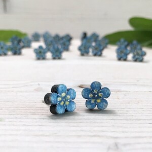 Forget Me Not Earrings Studs - Wooden Floral Earrings - Flower Studs - Going Away Gift for Girl - Titanium Earrings Nature - Minimal Studs
