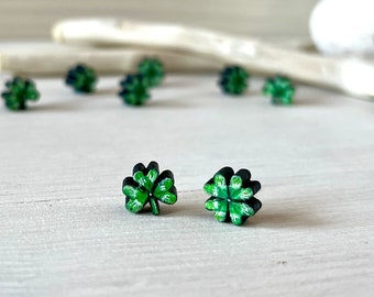 Mismatched Clover Earrings Studs - Nature Inspired Lucky 4 Leaf Clover Studs - Good Luck Gifts - Hypoallergenic Titanium Earring Studs