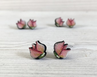 Tulip Earrings Stud - Spring Jewelry - Titanium Stud Earrings - Flower Gift Ideas - Floral Earrings - Minimal Earring Studs - Wooden Studs