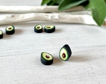 Avocado Earrings Studs - Nature Inspired Wooden Jewelry - Gifts for Vegans - Hypoallergenic Titanium Earring Studs