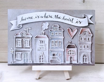 Dorm Decor - House Warming Gift - Home is Where the Heart is Quote - Shabby Chic Wall Hanging - Home Decor Sign - New Home Gift - Old Houses