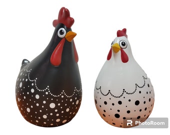 Hand Painted Ceramic Rooster and Hen