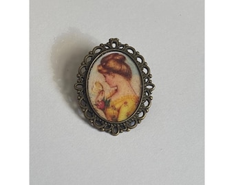 Arte de vestido amarillo / Broche victoriano romántico vintage