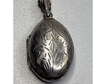 Medallón ovalado Art Déco vintage / Colgante de plata de ley grabado