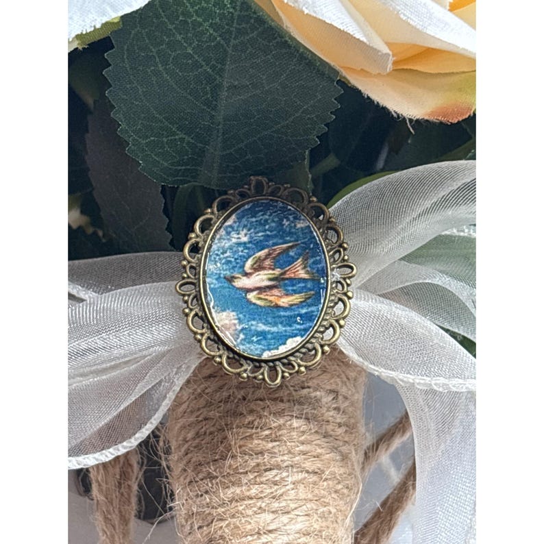 Handmade Mourning Brooch | Blue Swallow Bird Pin | Memorial Jewelry | Bridal Bouquet image 4
