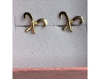 Pendientes estilo bastón de caramelo de oro de 14 quilates, joyería vintage ligera.