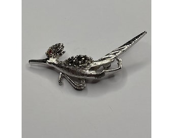Marcel Boucher Silvertone Roadrunner Brooch with Ruby Eye | Marked 8389