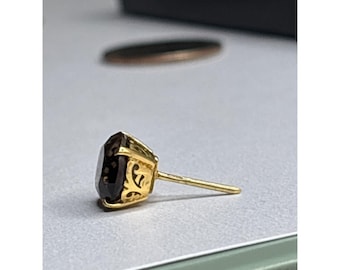 Alfiler de corbata de cuarzo ahumado en oro amarillo de 14 quilates / Ovalado facetado con volutas ornamentadas 1,6 g