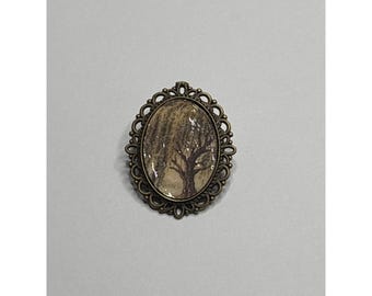 Broche de luto hecho a mano de inspiración victoriana / Sauce llorón