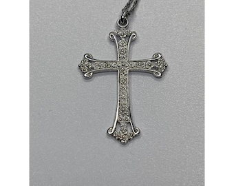 Colgante de cruz floral en plata de ley 925 con cadena de 21 pulgadas, collar religioso ornamentado, 5,87 g