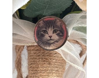 Broche de joyería vintage con forma de gato y retrato