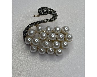 Broche de cisne de marcasita y perla sintética / Como nuevo