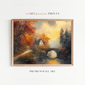 Vintage Fall Landscape Painting Fall Wall Art Fall Oil Painting Fall Print Autumn Decor Fall Bridge Fall Decor Moody Wall Art Digital Print