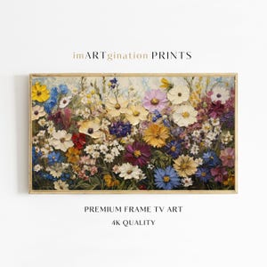 Frame TV Art Spring Flowers Frame Tv Spring Wildflowers Decor Vintage Farmhouse TV Art Textured Wildflowers Summer Painting Frame Tv Flowers