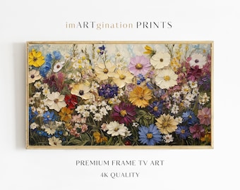 Frame TV Art Spring Flowers Frame Tv Spring Wildflowers Decor Vintage Farmhouse TV Art Textured Wildflowers Summer Painting Frame Tv Flowers