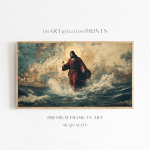 Frame TV Jesus Vintage Art Christmas Jesus Art TV Jesus Walking on Water Painting Christmas Wall Decor Digital Download Religious TV Art