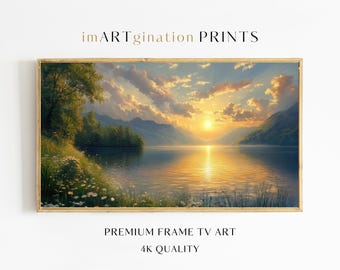 Marco de TV Arte de verano Arte de TV Decoración de lago de verano Marco de TV Paisaje de verano Pintura al óleo Marco de casa de campo de verano Salvapantallas de arte de verano para TV